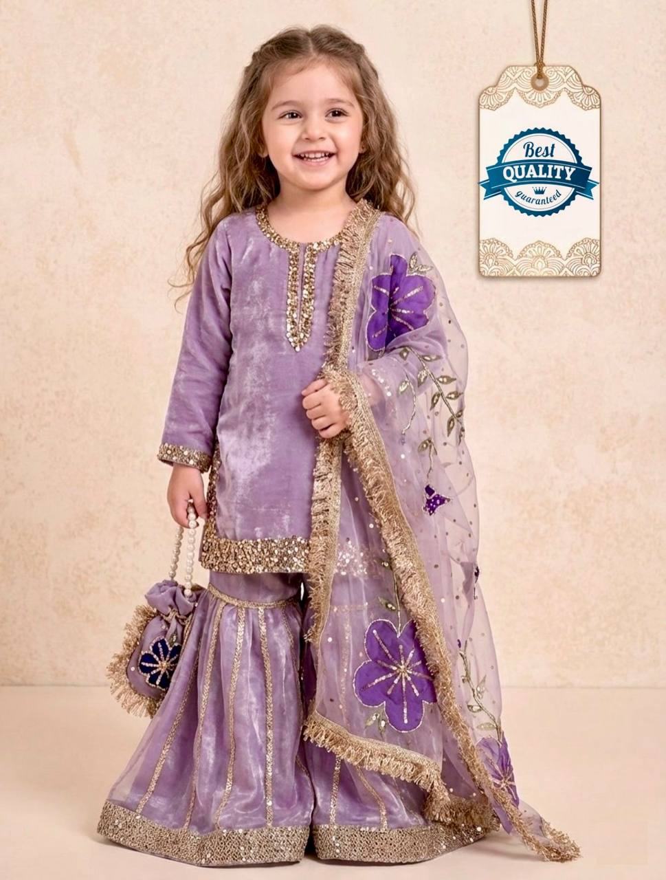 Designer Sequence Embroidered Purple Color Sharara Suit For Girls