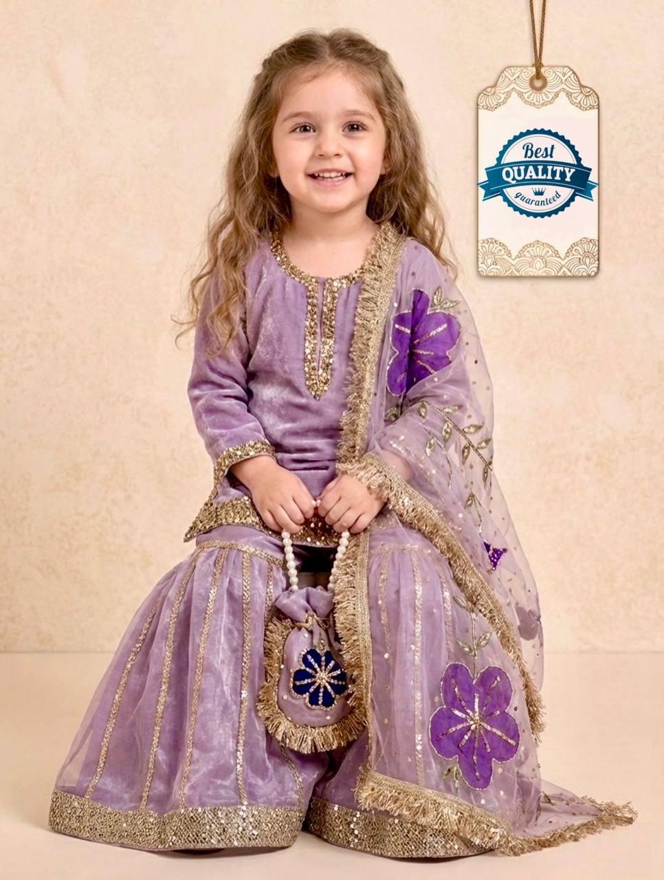Designer Sequence Embroidered Purple Color Sharara Suit For Girls