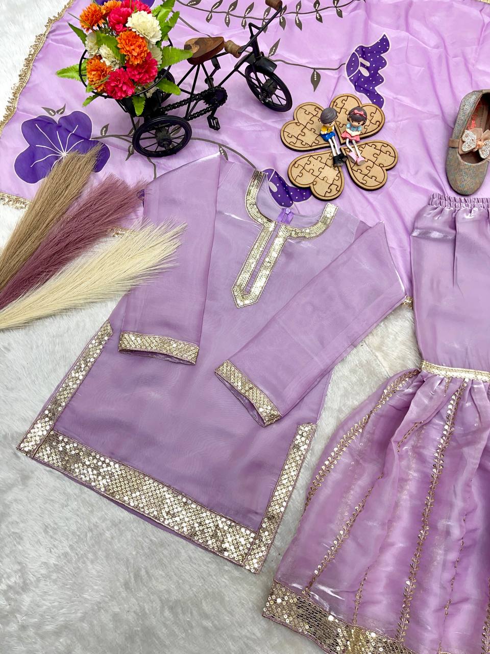 Designer Sequence Embroidered Purple Color Sharara Suit For Girls