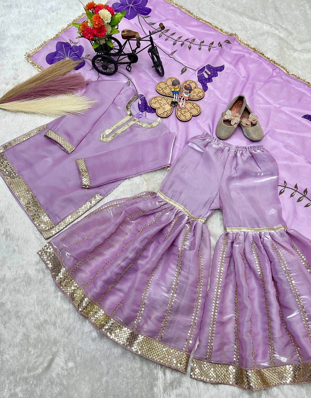 Designer Sequence Embroidered Purple Color Sharara Suit For Girls