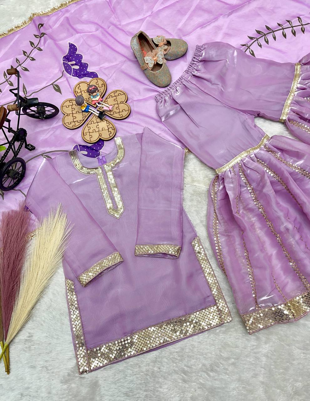 Designer Sequence Embroidered Purple Color Sharara Suit For Girls