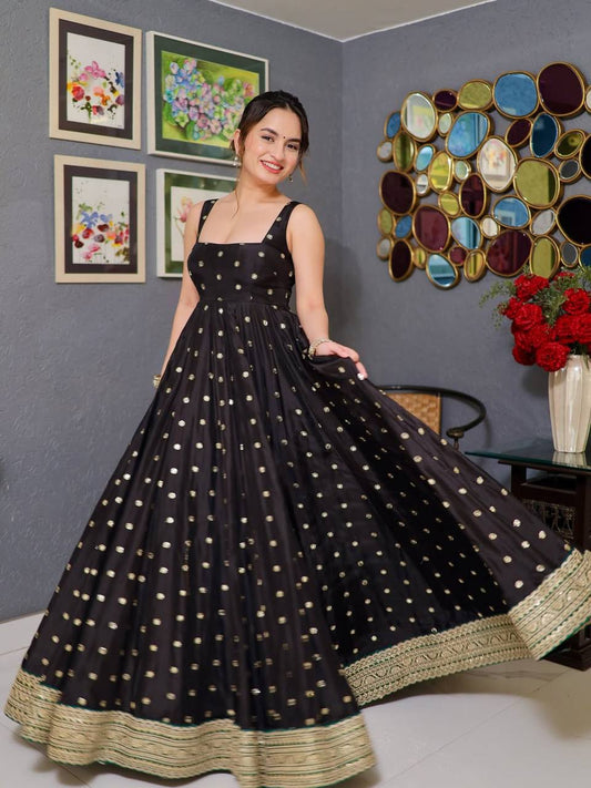 Luxury Designer Black Color Embroidered Anarkali Suit Set
