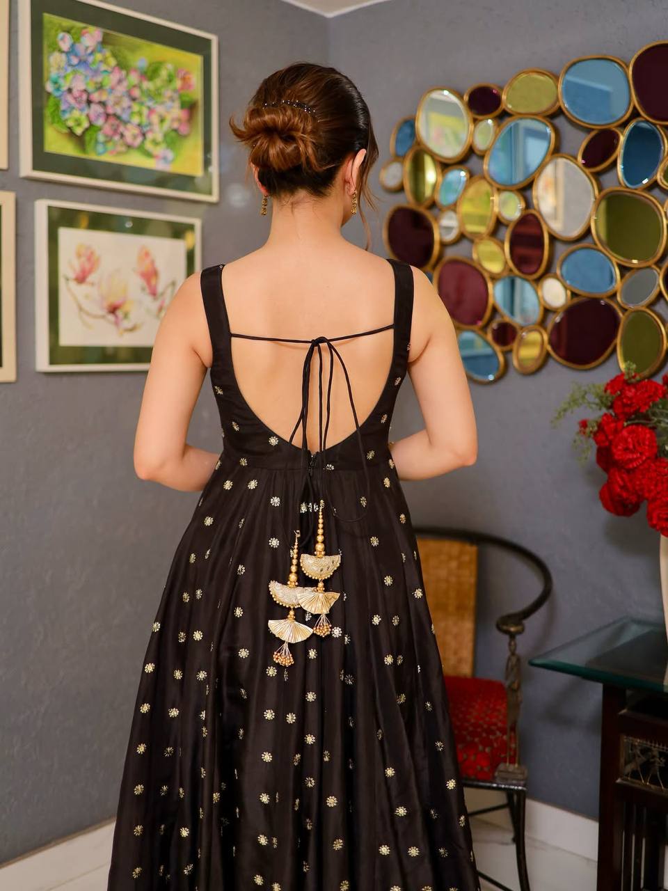 Luxury Designer Black Color Embroidered Anarkali Suit Set