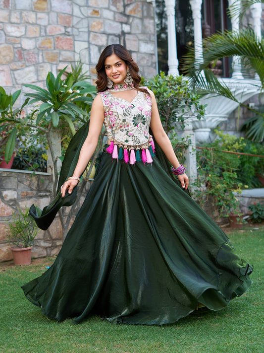 Function Wear Green Color Embroidery Work Ready To Wear Lehenga Choli