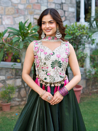 Function Wear Green Color Embroidery Work Ready To Wear Lehenga Choli