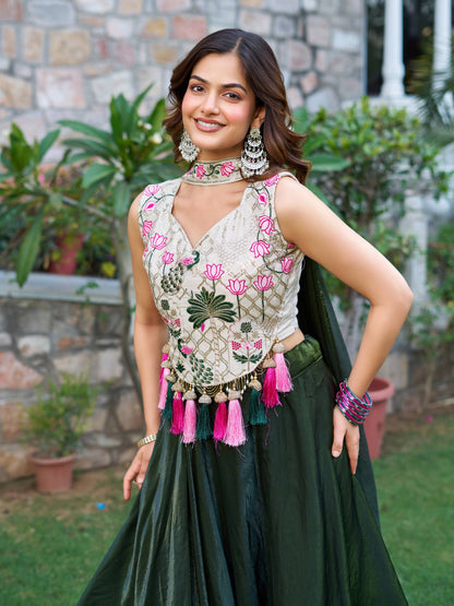 Function Wear Green Color Embroidery Work Ready To Wear Lehenga Choli