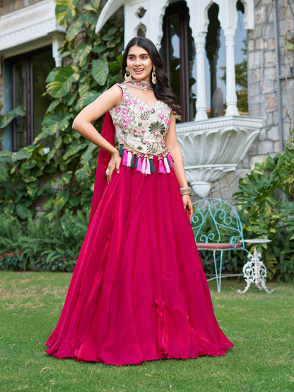 Ceremony Wear Pink Color Embroidery Work Ready To Wear Lehenga Choli