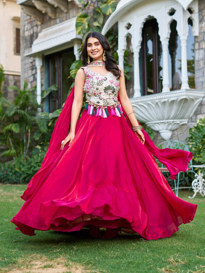 Ceremony Wear Pink Color Embroidery Work Ready To Wear Lehenga Choli