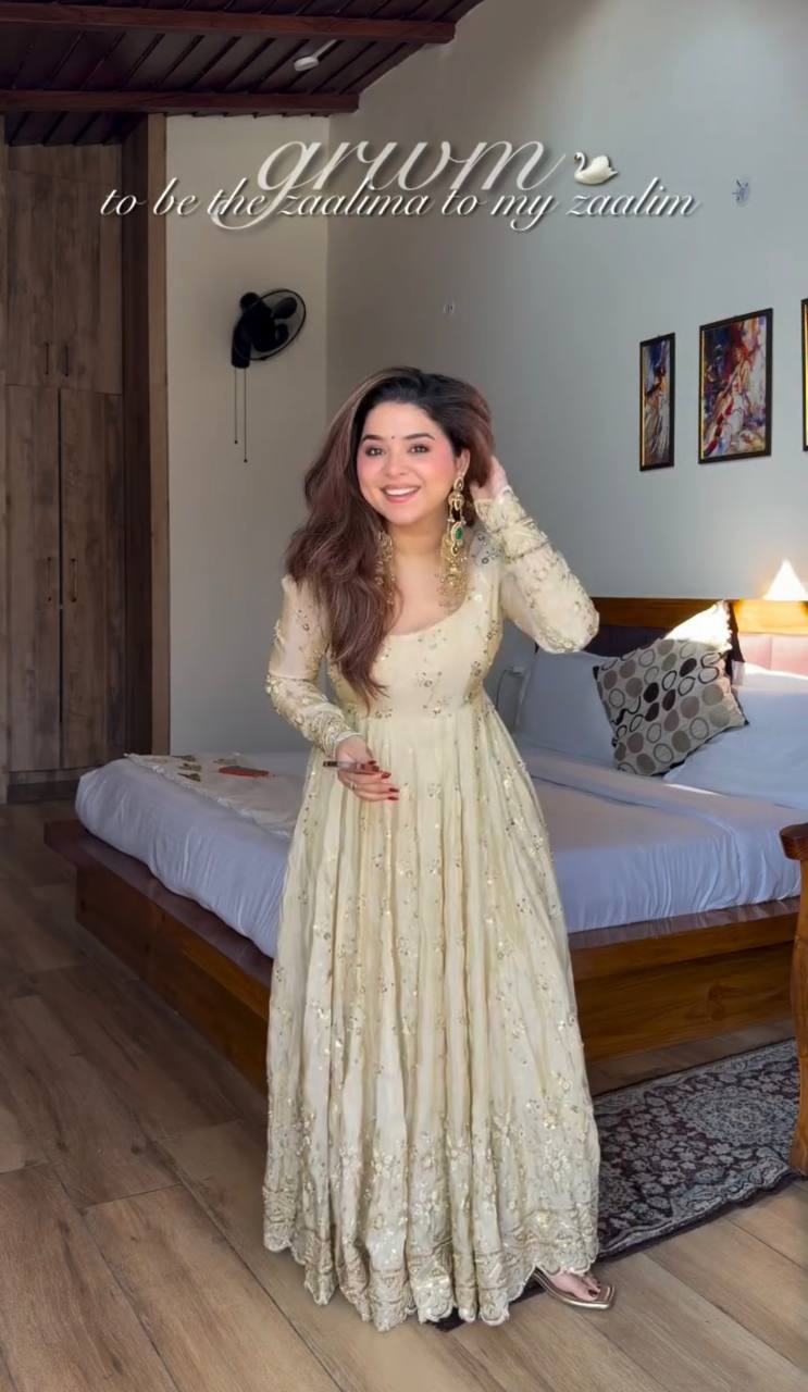 Sangeet Wear Off White Color Sequence Embroidered Anarkali Gown With Dupatta