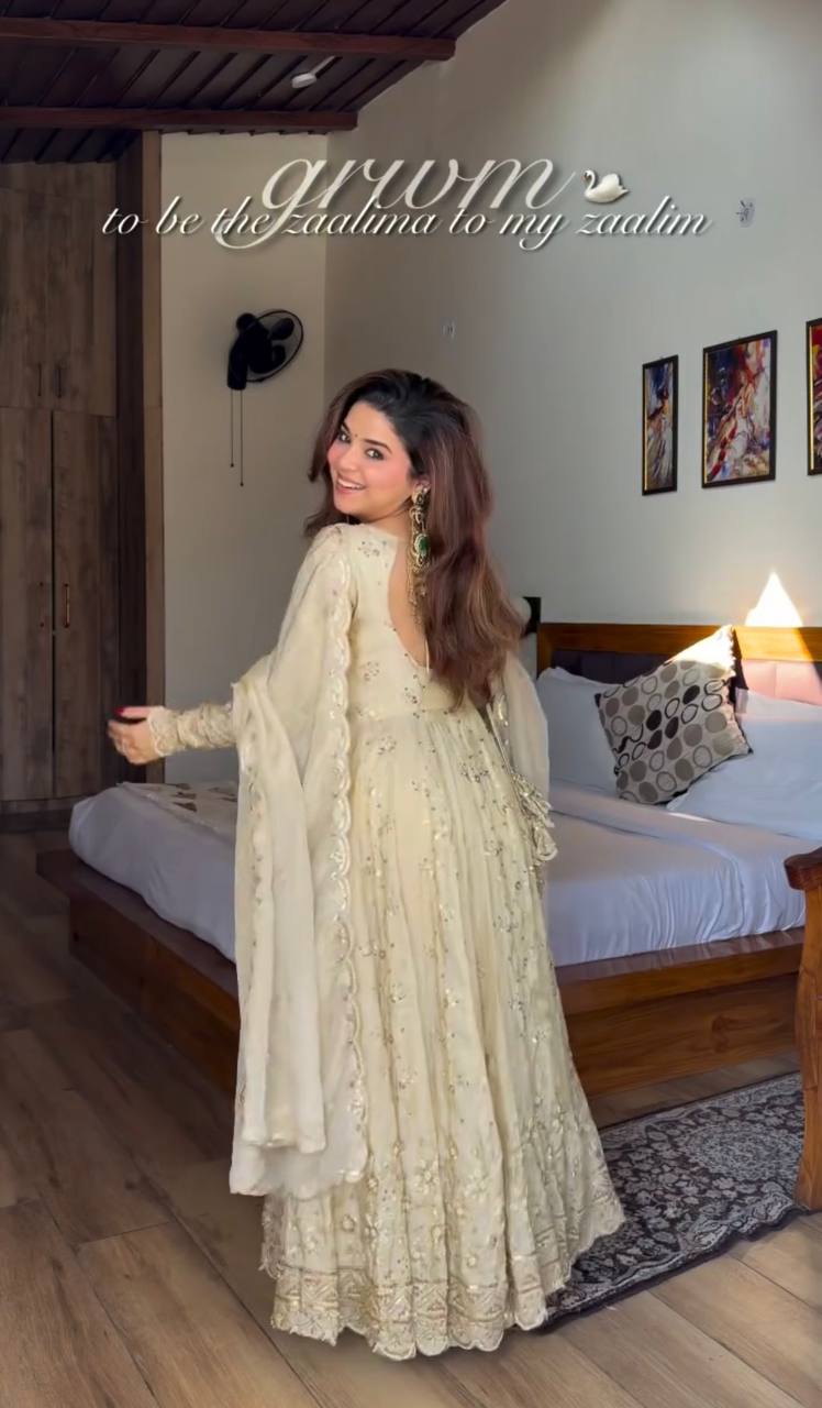 Sangeet Wear Off White Color Sequence Embroidered Anarkali Gown With Dupatta