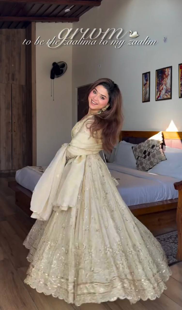 Sangeet Wear Off White Color Sequence Embroidered Anarkali Gown With Dupatta