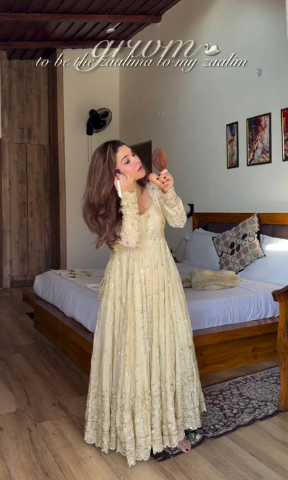 Sangeet Wear Off White Color Sequence Embroidered Anarkali Gown With Dupatta