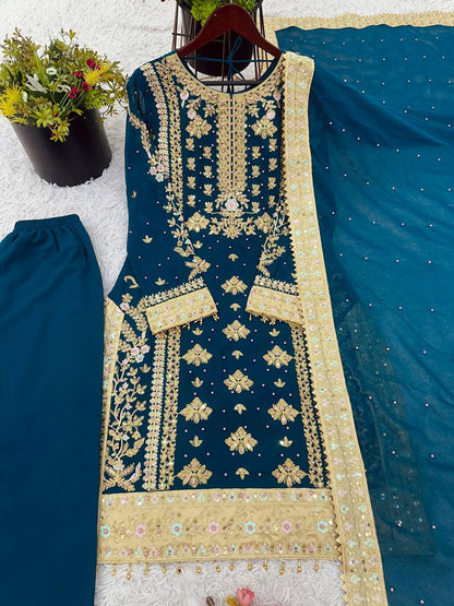 Engagement Wear Teal Green Color Georgette With Embroidery Sequence Work Salwar Suit