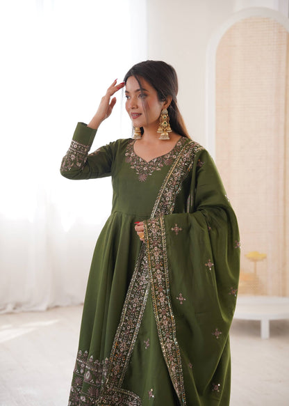 Sangeet Wear Green Color Sequence Embroidered Anarkali Suit With Dupatta