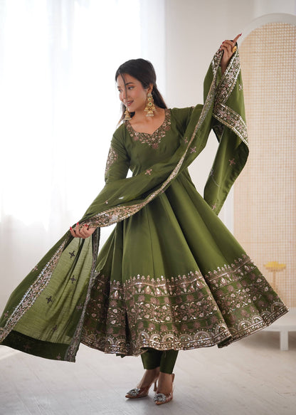 Sangeet Wear Green Color Sequence Embroidered Anarkali Suit With Dupatta