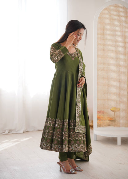 Sangeet Wear Green Color Sequence Embroidered Anarkali Suit With Dupatta