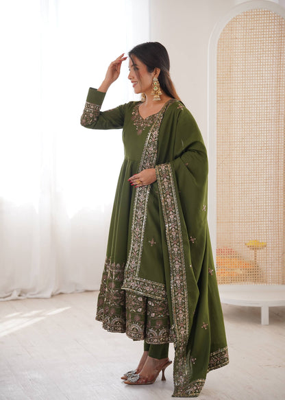 Sangeet Wear Green Color Sequence Embroidered Anarkali Suit With Dupatta