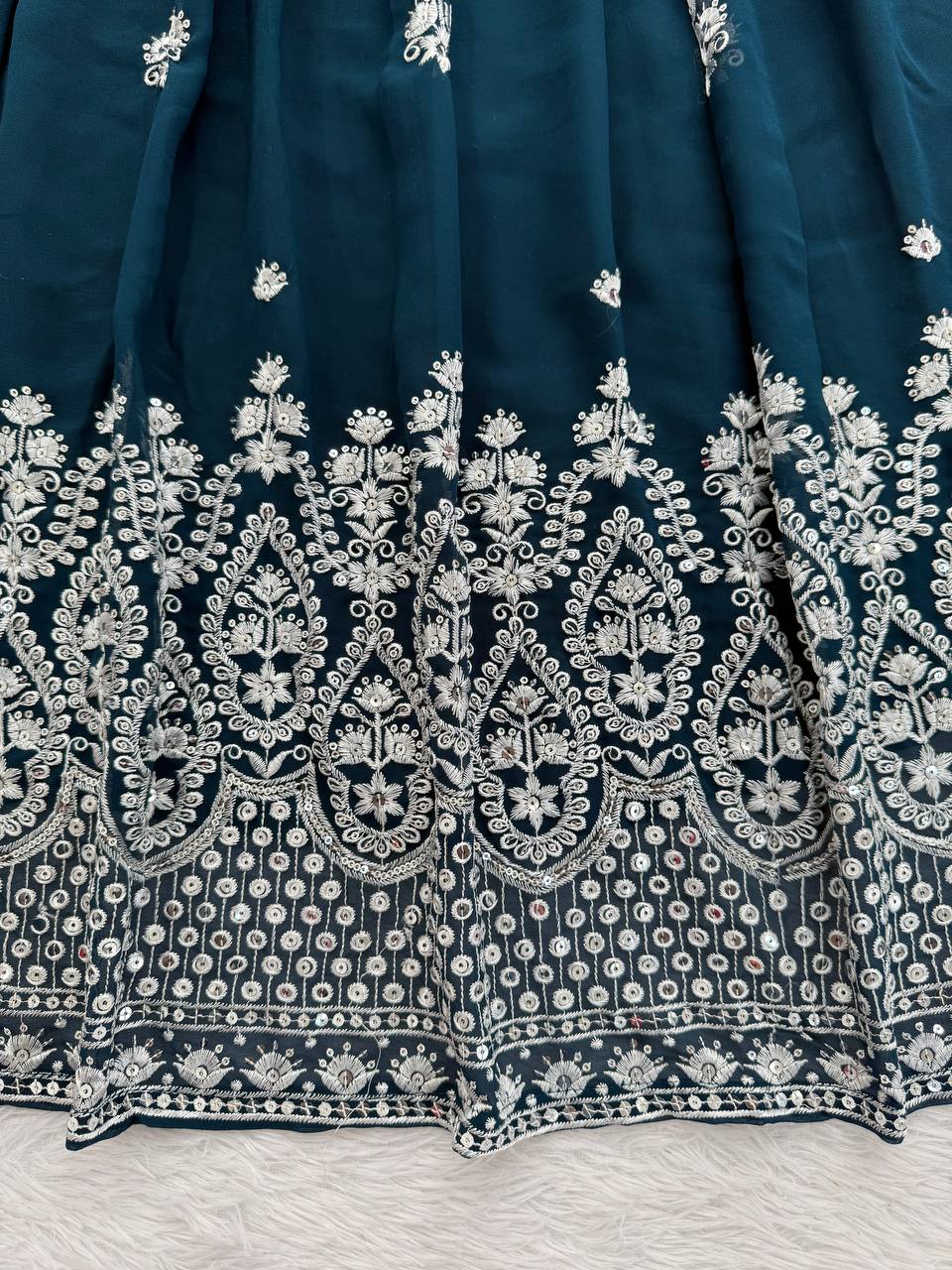 Wedding Wear Teal Blue Color Georgette Lehenga Choli With Dupatta Set