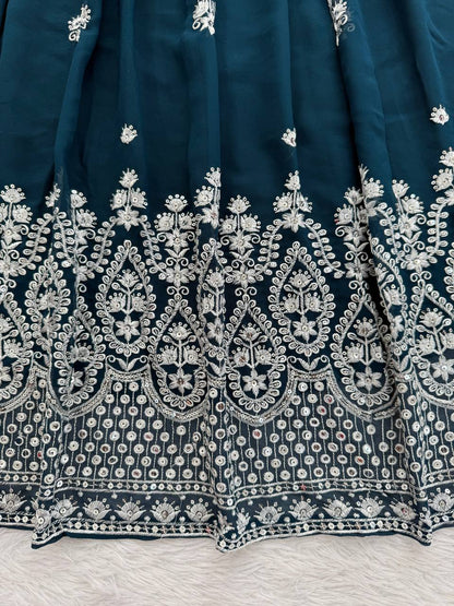 Wedding Wear Teal Blue Color Georgette Lehenga Choli With Dupatta Set