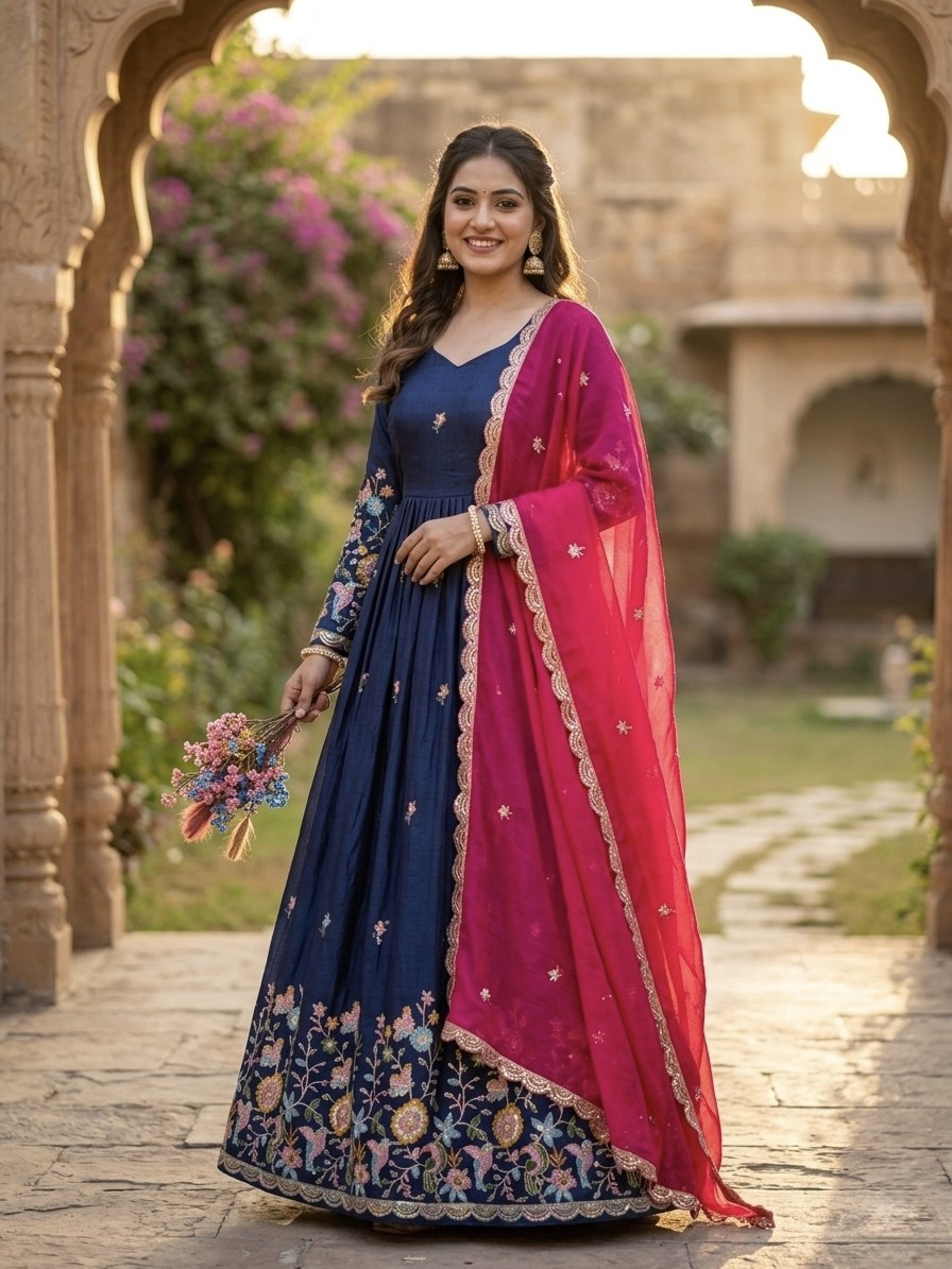 Wedding Wear Zari Thread Embroidery Work Designer Gown