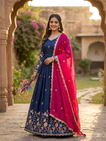 Wedding Wear Zari Thread Embroidery Work Designer Gown