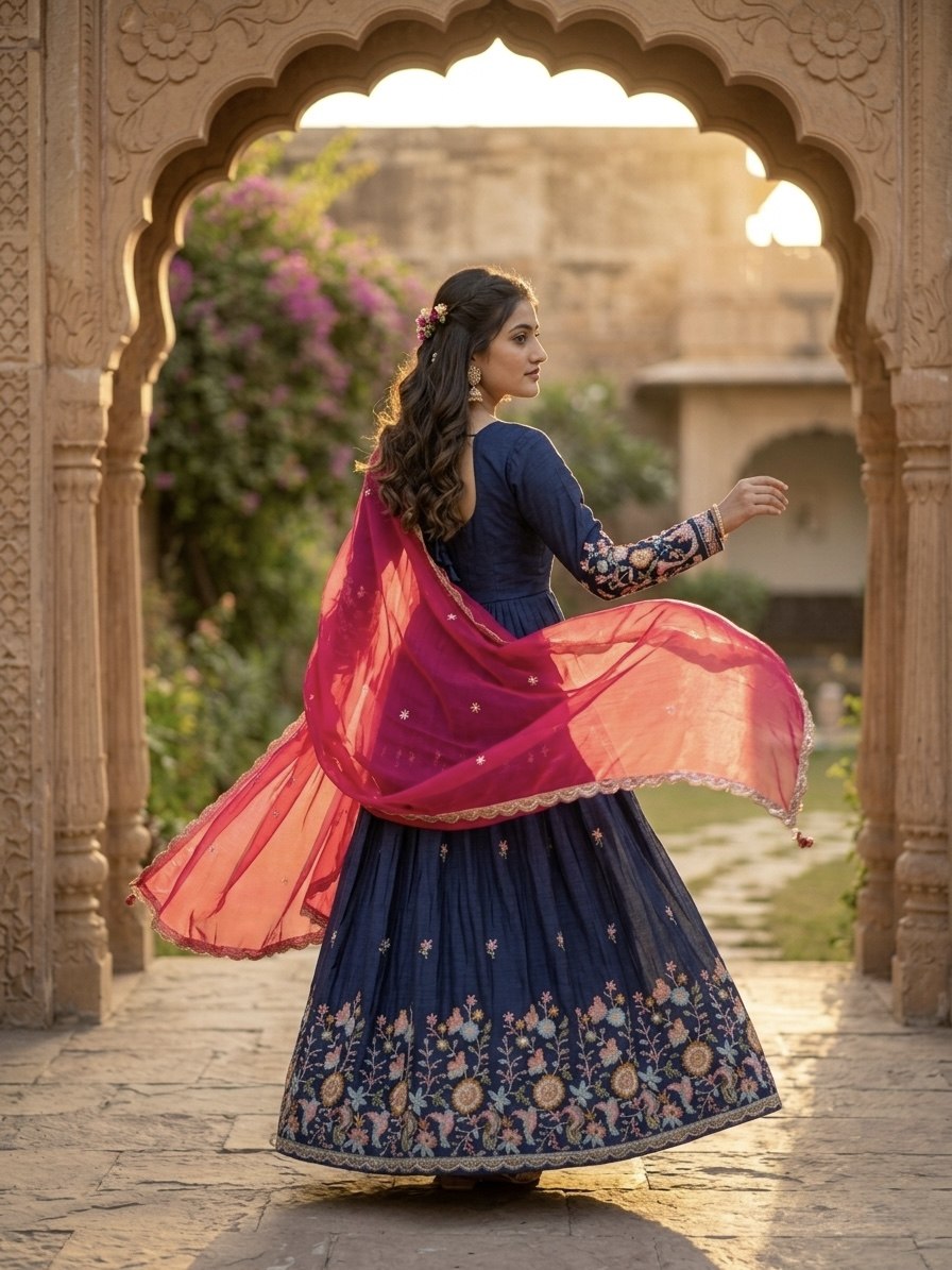 Wedding Wear Zari Thread Embroidery Work Designer Gown