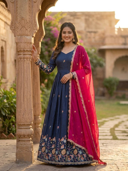 Wedding Wear Zari Thread Embroidery Work Designer Gown