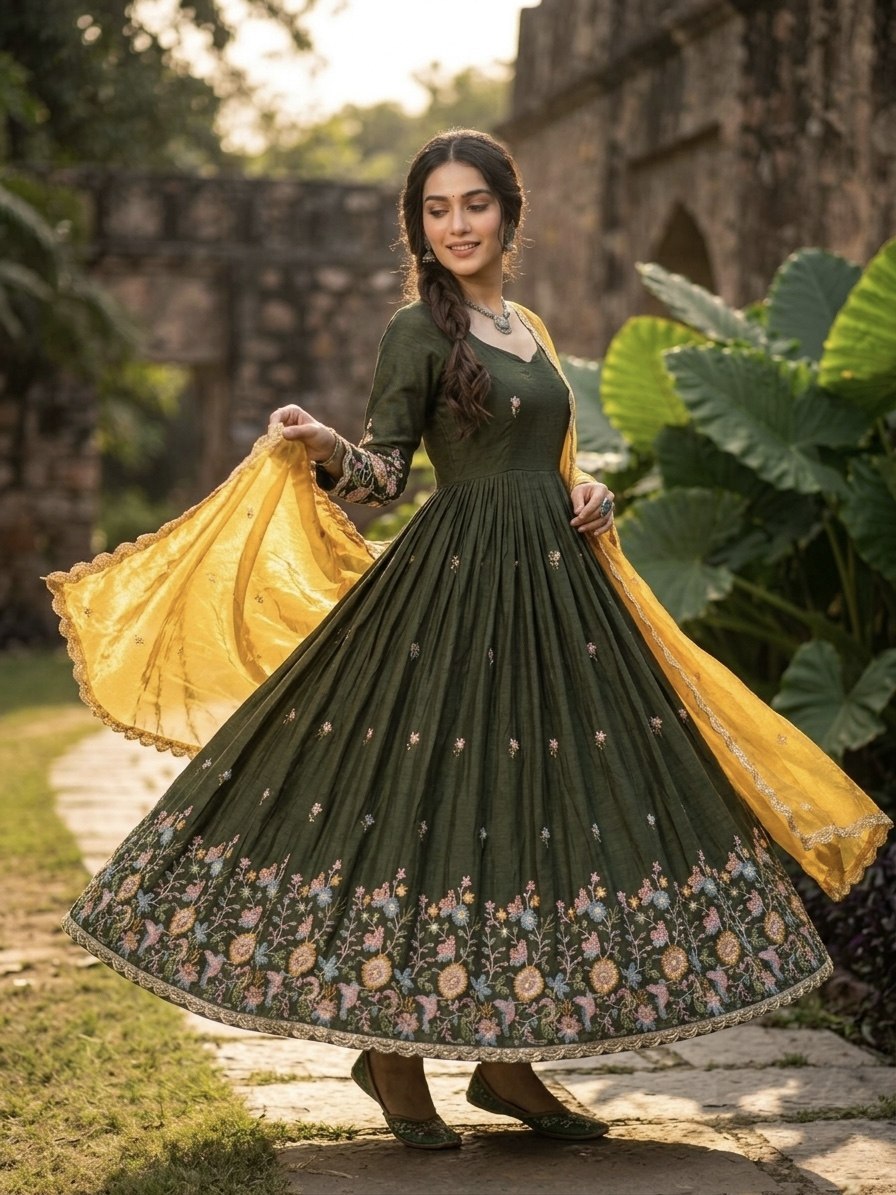 Wedding Wear Zari Thread Embroidery Work Designer Gown