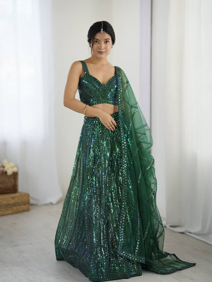 Beautiful Green Color Embroidered Work Designer Lehenga Choli