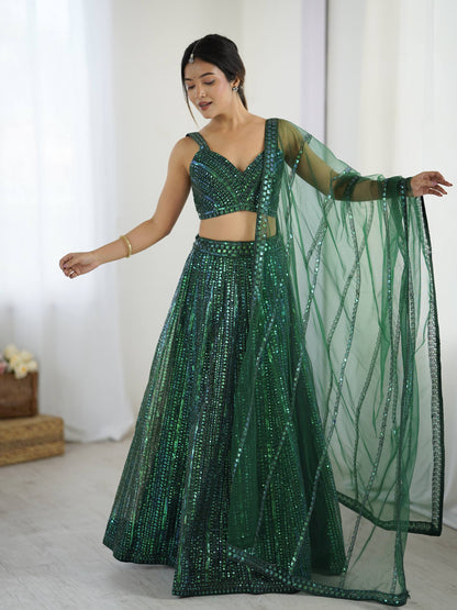 Beautiful Green Color Embroidered Work Designer Lehenga Choli