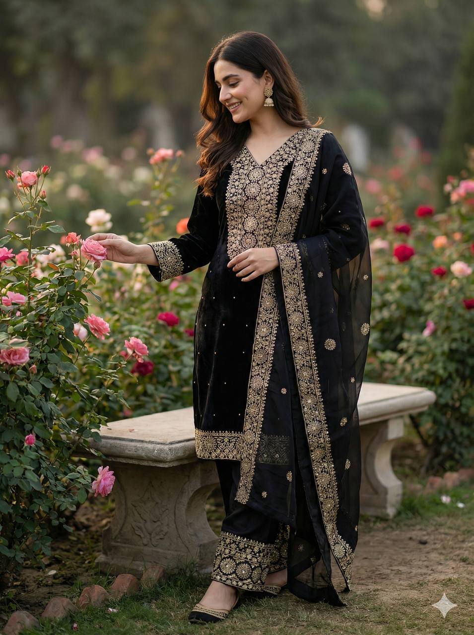Black Color Embroidery Sequence And Hand Diamond Work Palazzo Suit
