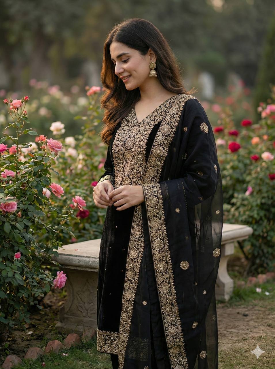 Black Color Embroidery Sequence And Hand Diamond Work Palazzo Suit