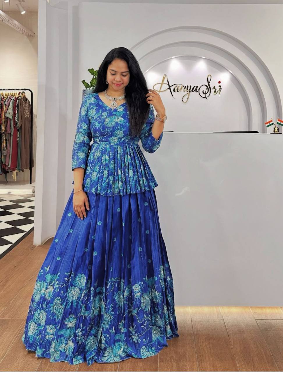 Fabulous Sky Blue Color Chinon With Digital Printed Designer Lehenga Choli