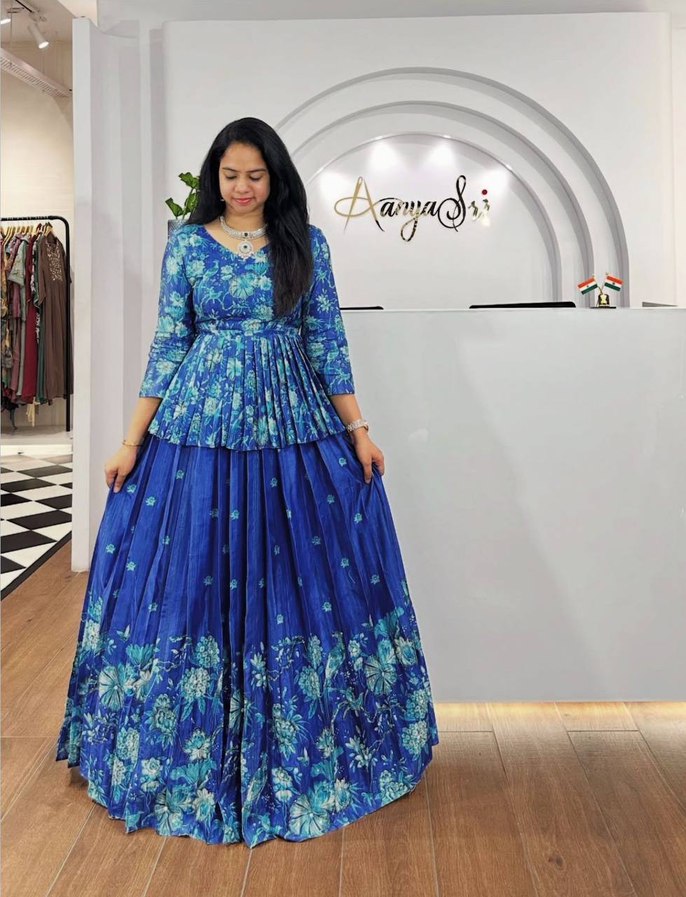 Fabulous Sky Blue Color Chinon With Digital Printed Designer Lehenga Choli