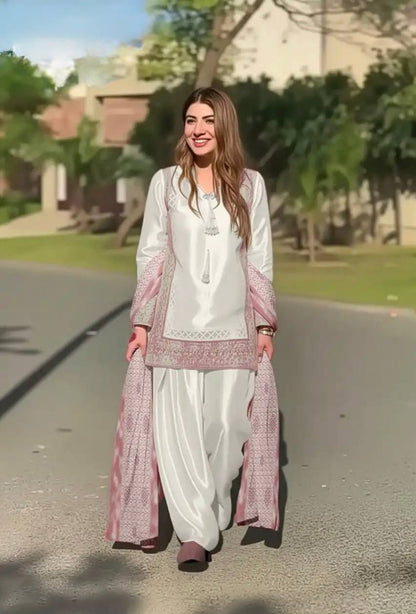 Designer Wedding Wear Heavy Natural Silk Pink Palazzo Suit