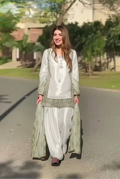 Designer Wedding Wear Heavy Natural Silk GreenPalazzo Suit