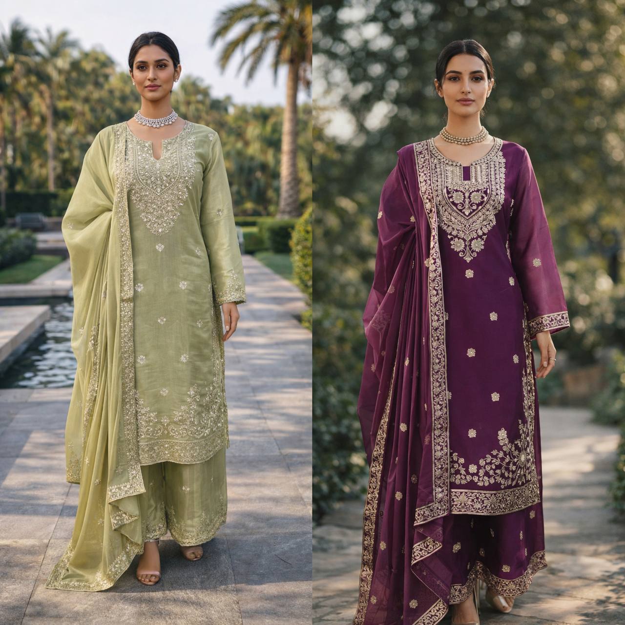 Wedding Wear Thread Work Designer Palazzo Suit Set