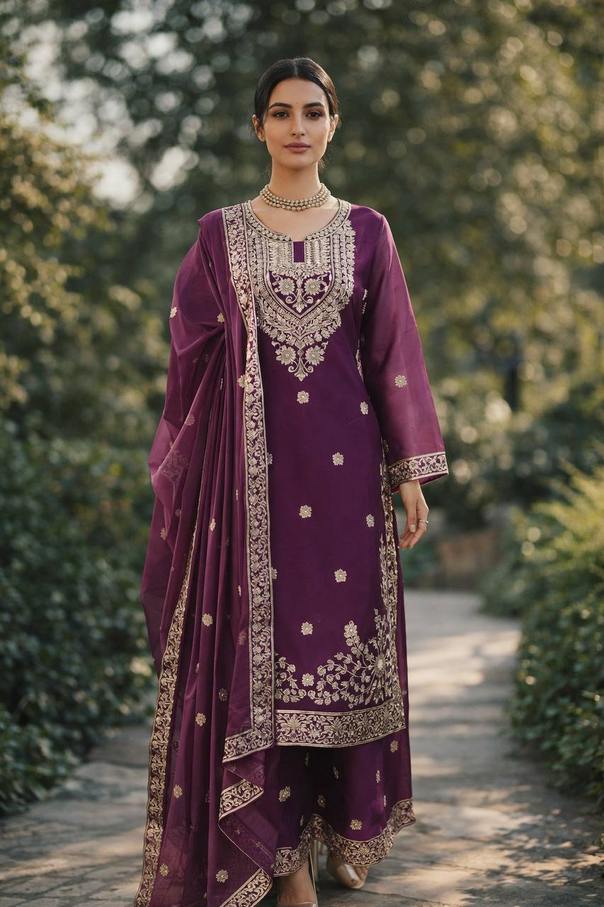 Wedding Wear Thread Work Designer Palazzo Suit Set