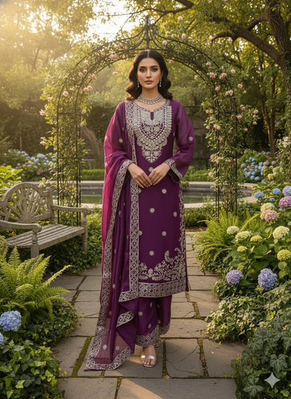 Wedding Wear Thread Work Designer Palazzo Suit Set