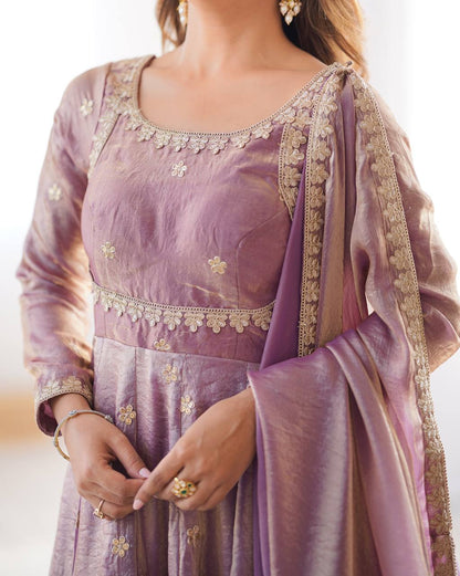 Gorgeous Dusty Pink Color Fandy Silk And Coding With Sequence Work Designer Gown
