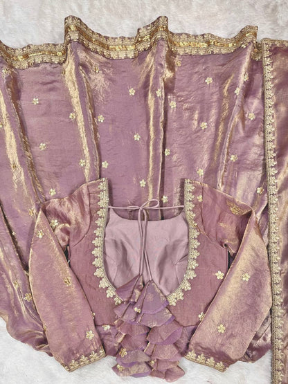 Gorgeous Dusty Pink Color Fandy Silk And Coding With Sequence Work Designer Gown
