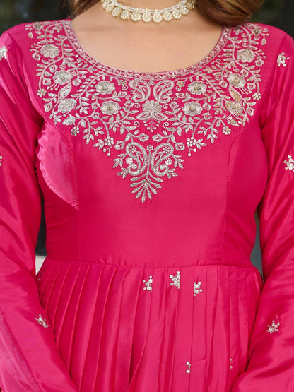 Party Wear Pink Color American Silk And Thread With Sequence Work Designer Gown