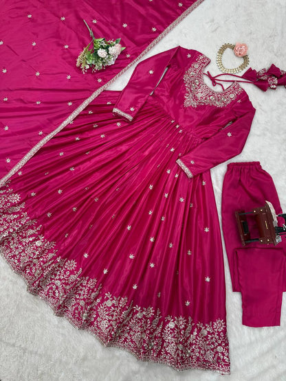 Party Wear Pink Color American Silk And Thread With Sequence Work Designer Gown