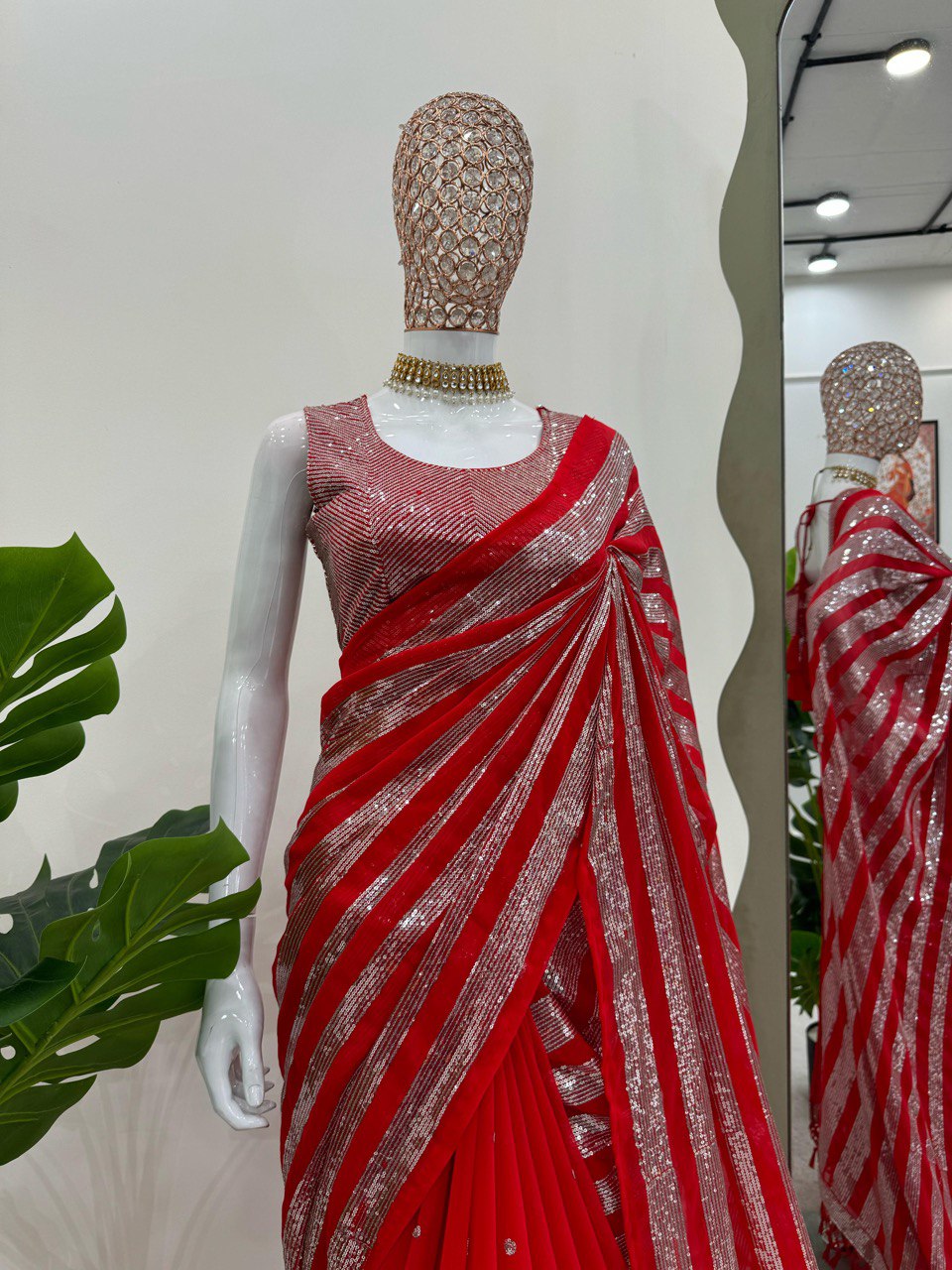 Occasion Wear Red Color Faux Georgette Thread And Sequence Work Saree