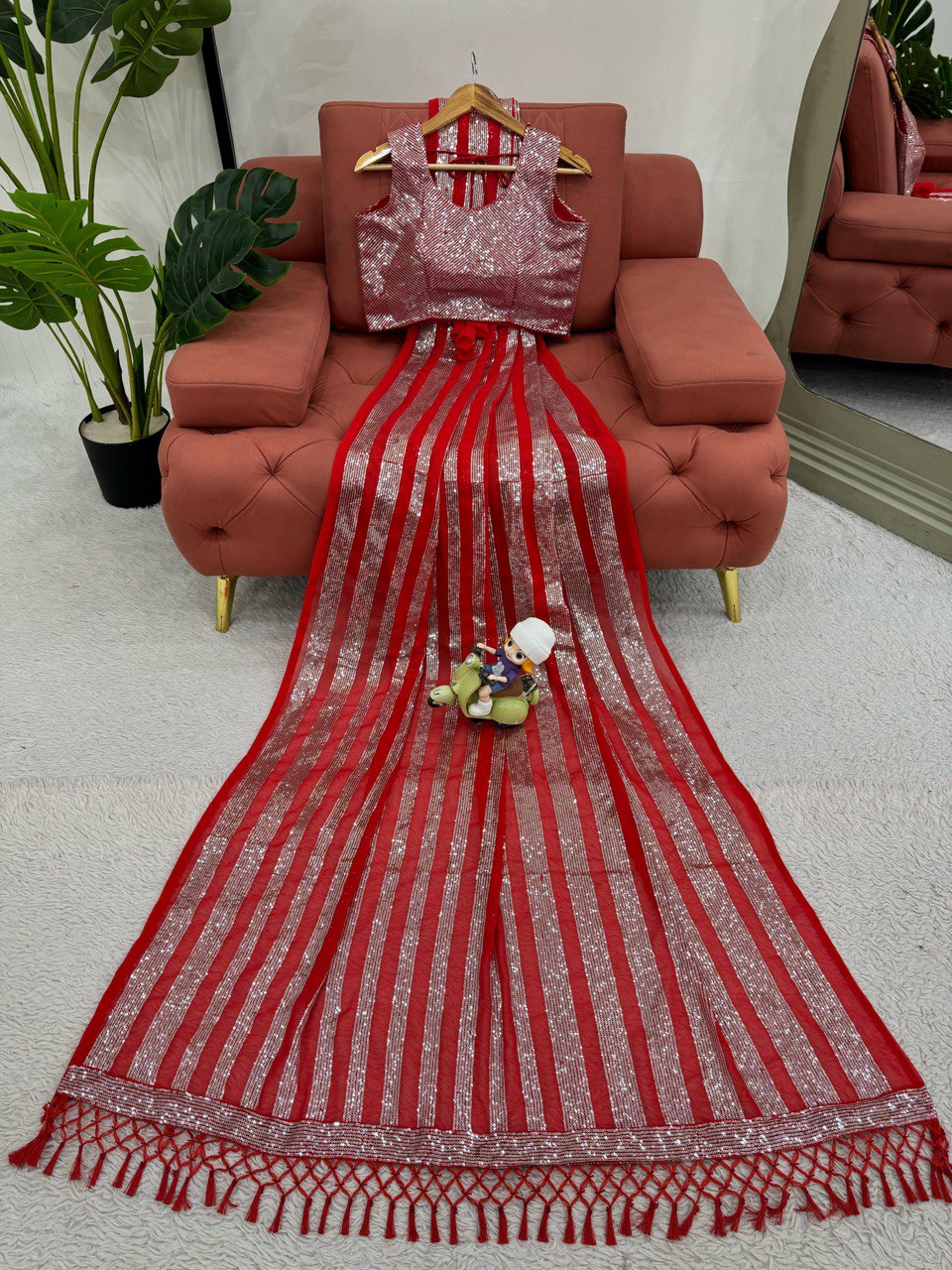 Occasion Wear Red Color Faux Georgette Thread And Sequence Work Saree