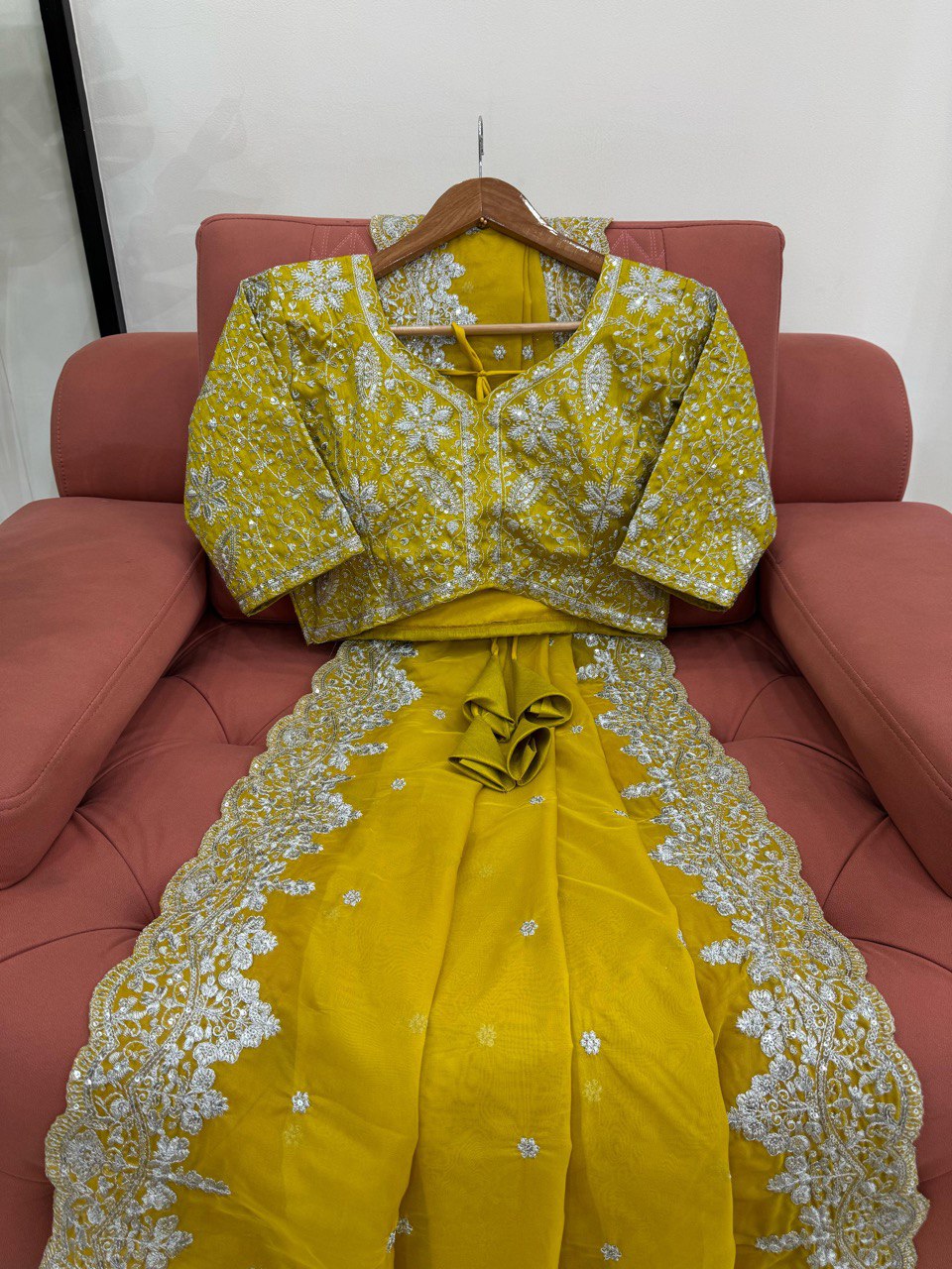 Wedding Wear Yellow Color Heavy Tabby Silk With Thread And Sequence Work Saree
