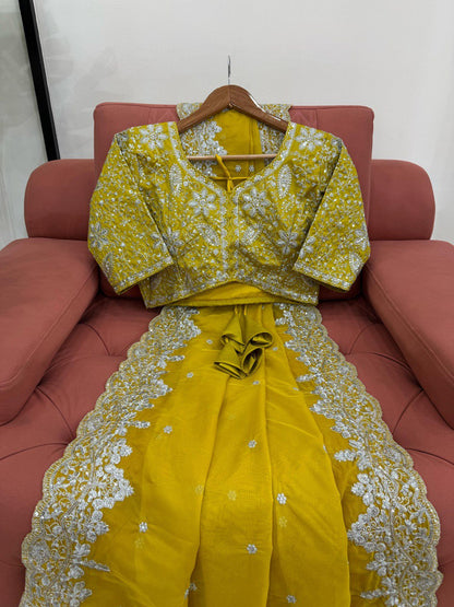 Wedding Wear Yellow Color Heavy Tabby Silk With Thread And Sequence Work Saree