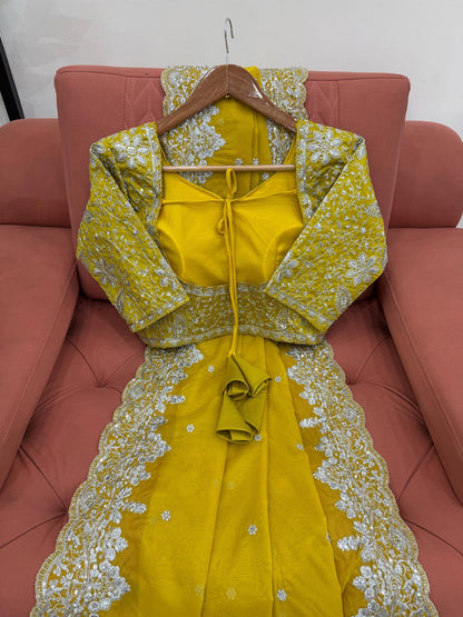 Wedding Wear Yellow Color Heavy Tabby Silk With Thread And Sequence Work Saree