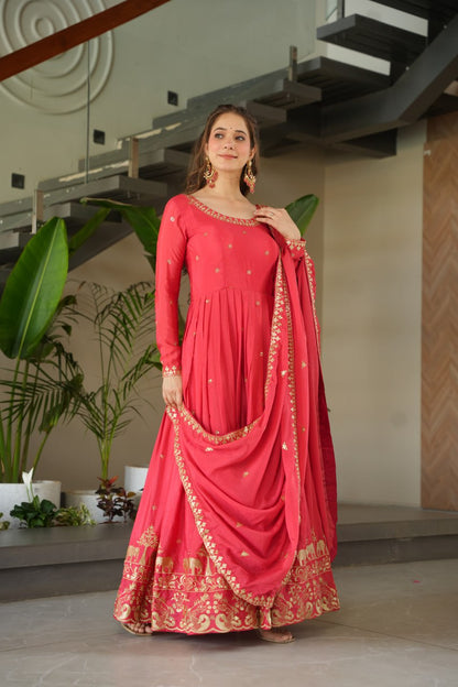 Party Wear Light Pink Color Chinon With Embroidery Zari Sequins Work Designer Gown
