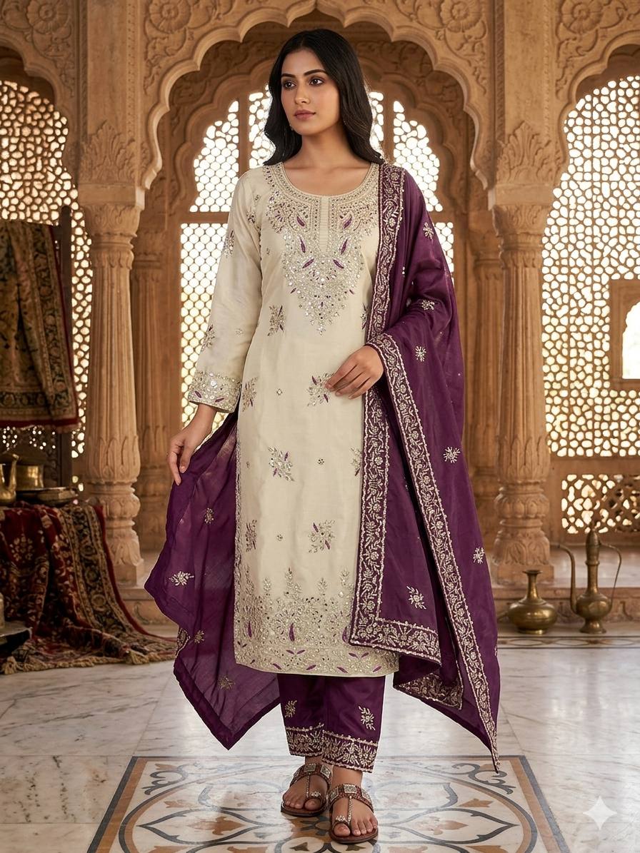 Party Wear Purple Silk Sequence Work Palazzo Suit